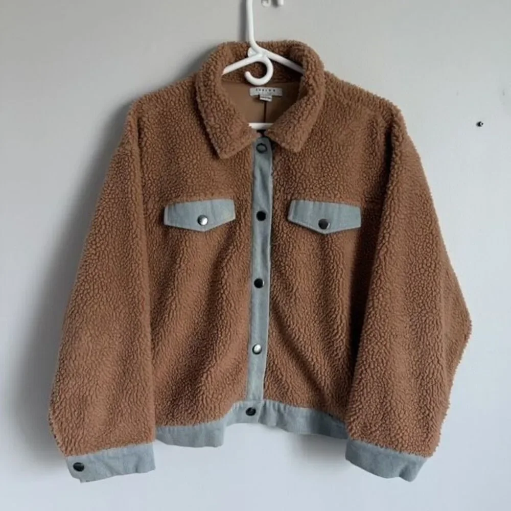 Fleece and Denim trim Jacket Womens L
